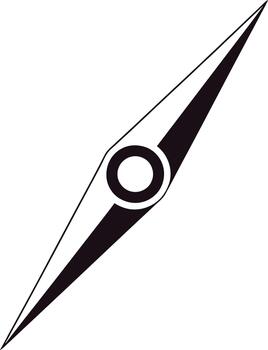 Simple black and white compass rose symbol with a circle in the center, representing direction and navigation for maps and design vector