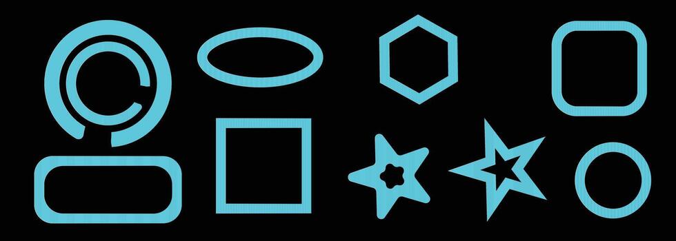Abstract geometric shapes with glowing blue outlines on a black background. vector