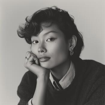 Model Showcases Effortless Style in a Dark Sweater While Looking Thoughtfully at the Camera, Capturing an Introspective Mood photo