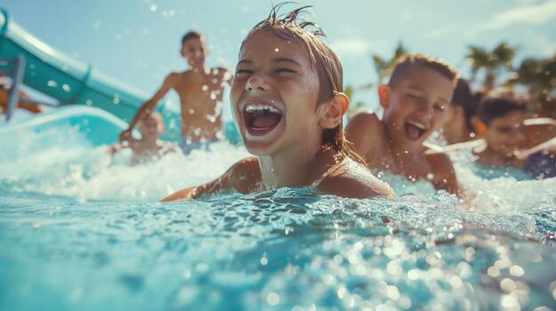 A Group of Children Playing in a Pool photo