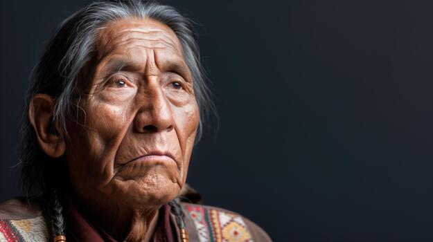 Senior Indigenous Man Expressing Sadness With Copy Space photo