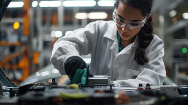Female Scientist in Lab Coat Operating Machinery in Scientific Laboratory photo