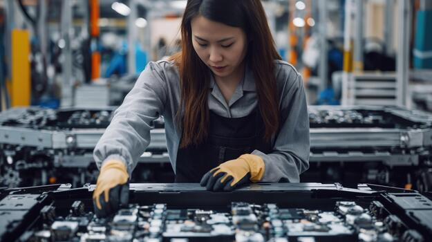 A Woman Focused on Her Work While Operating a Machine in a Factory Setting photo