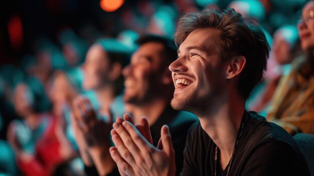 Group of People Clapping Enthusiastically in a Theater photo