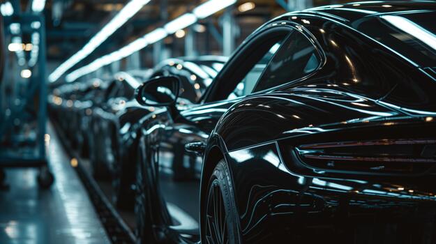 Array of Black Vehicles Parked Neatly in a Large Indoor Parking Area photo
