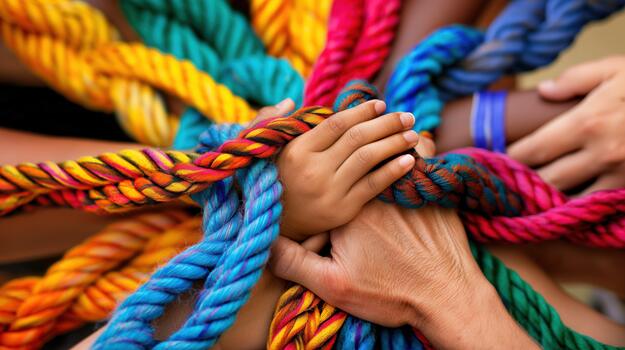 Several Individuals Holding Different Colored Ropes in a Group Setting photo