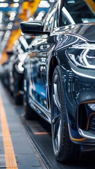 Luxury Cars Lined Up in an Assembly Line, Highlighting Precision and Craftsmanship in Manufacturing photo