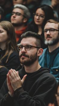 A Man Claps Joyfully Among an Engaged Audience, Immersed in the Performance's Excitement photo