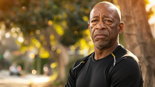 An Older Black Man Engages in Outdoor Exercise, Displaying Focus and Commitment photo