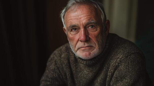 An Older Man in a Warm Sweater Reflects on Life in a Thoughtful Moment photo