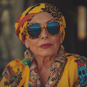 mayor modelo vitrinas alta moda estilo con dinámica patrones en calentar puesta de sol resplandor foto