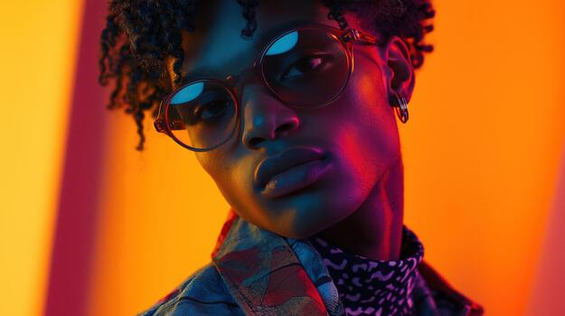 A Young Model Showcases Unique Street Style With Vibrant Accessories and Dynamic Colors photo