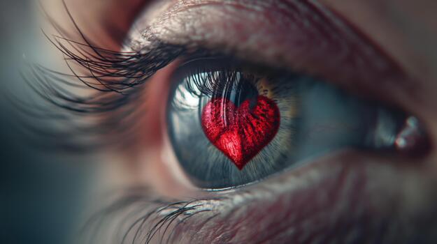 An Eye Gleams With a Heart Shape Reflected, Symbolizing Love and Connection on Valentine's Day photo