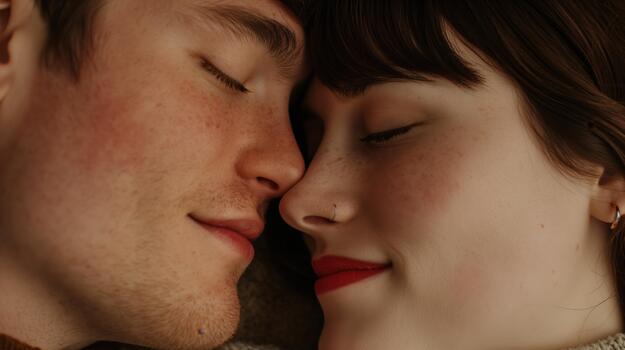 Couple Shares an Intimate Moment, Their Foreheads Gently Touching, Conveying Deep Affection and Warmth photo