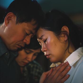 Three Asian-american Individuals Express Their Sorrow, Finding Comfort in Each Other's Presence During a Difficult Time photo