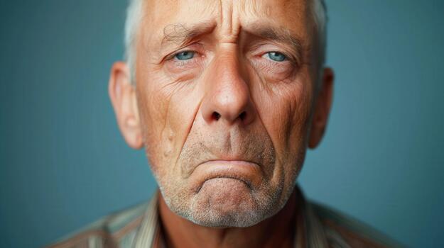 A Caucasian Man Shows Sorrowful Emotions in a Close-up, Revealing His Inner Struggles and Experiences photo