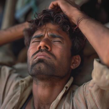 A South Asian Man Shows Signs of Sadness While Lost in Thought, Conveying Emotional Depth and Contemplation in a Quiet Setting photo