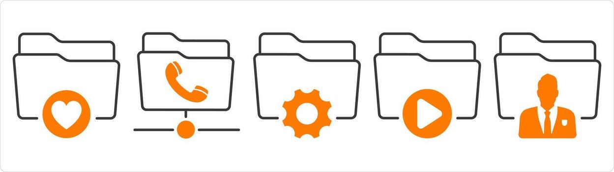 un conjunto de 5 5 documento íconos como favorito carpeta, llamada carpeta, carpeta ajuste vector