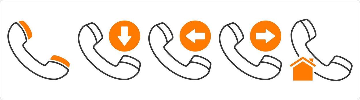 A set of 5 contact icons as call, cut call, receive call vector