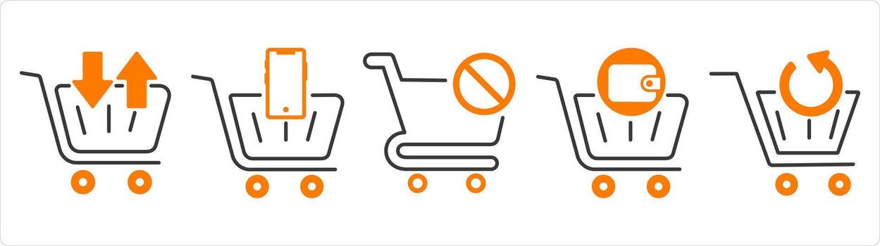 A set of 5 business icons as synchronize cart, mobile shopping, cart prohibited vector