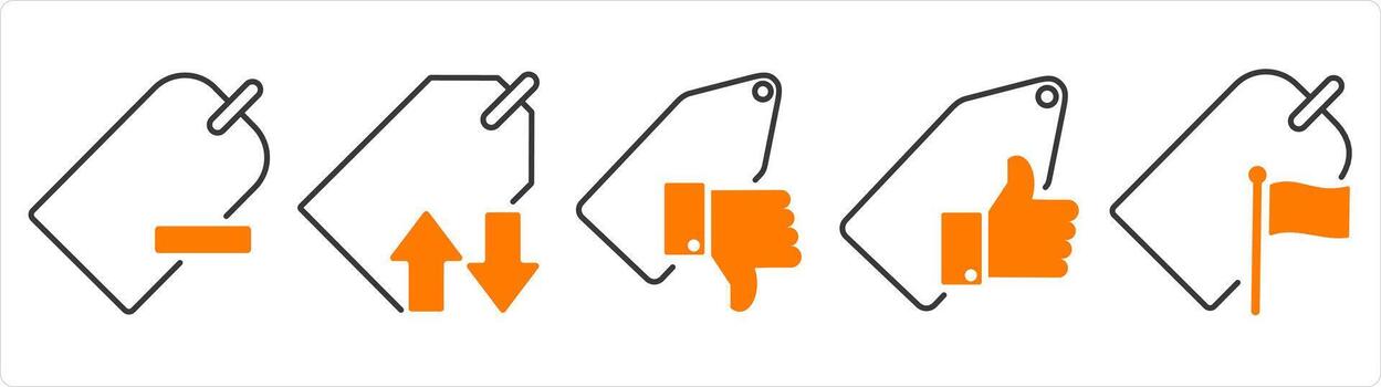 A set of 5 business icons as remove tag, synchronize tag, approved tag vector