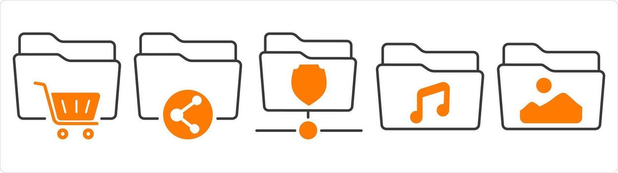 un conjunto de 5 5 documento íconos como compras carpeta, compartir carpeta, carpeta protectio vector