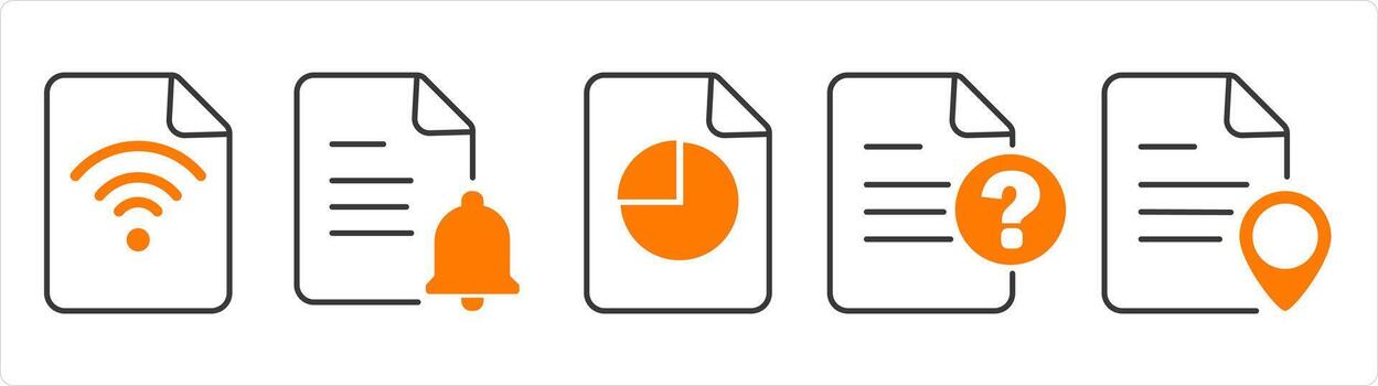 A set of 5 document icons as wifi document, page notification, pie chart vector