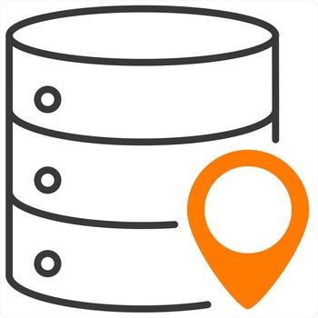 Server Location and icon concept in orange line color vector