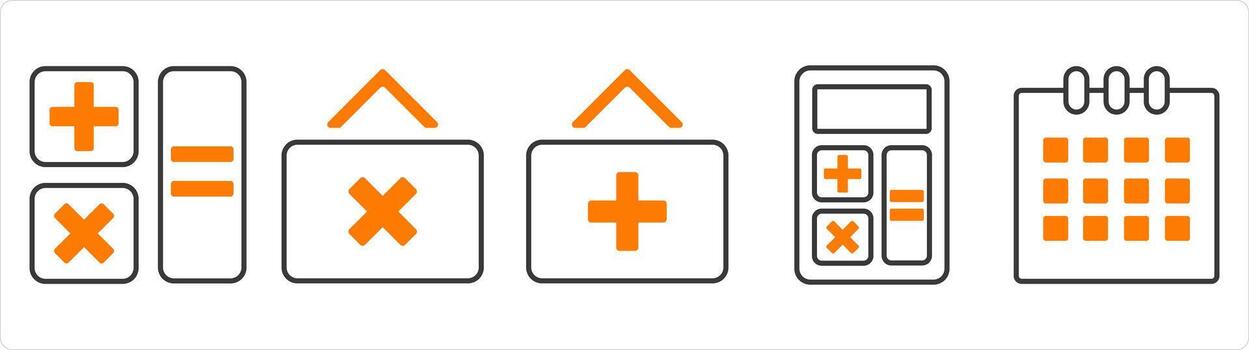 A set of 5 business icon as calculator, multiply button, add button vector