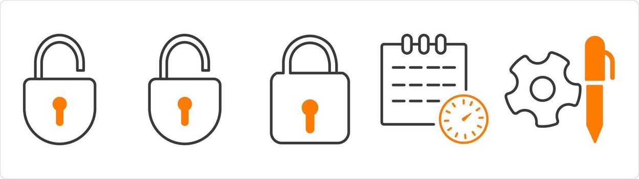 A set of 5 business icon as open lock, lock, schedule vector