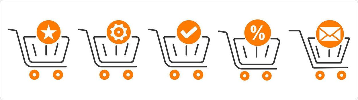 A set of 5 business icons as favorite cart, cart setting, approved cart vector