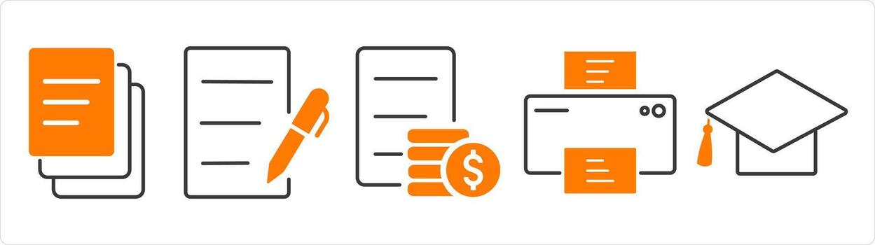 A set of 5 business icon as duplicate copy, writing, invoice vector
