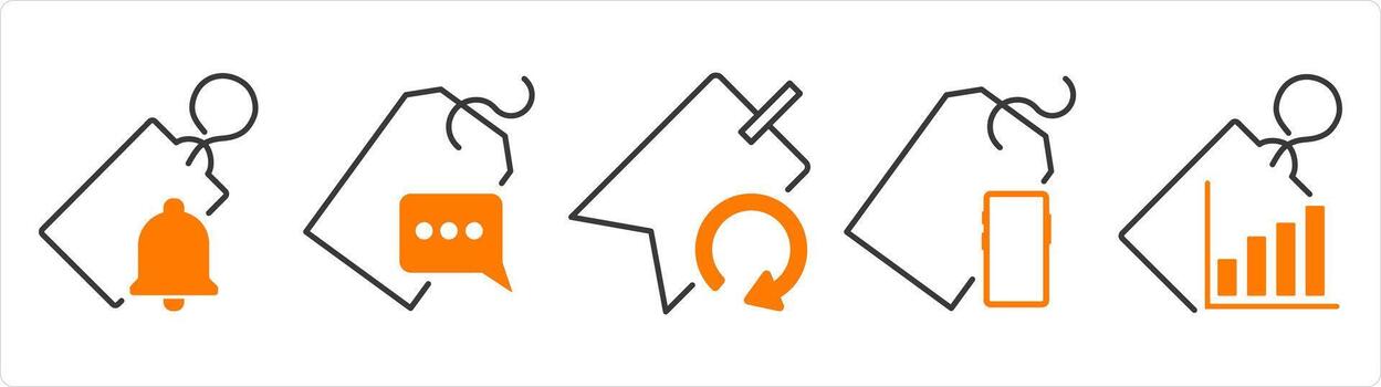 A set of 5 business icons as tag notification, message tag, refresh tag vector