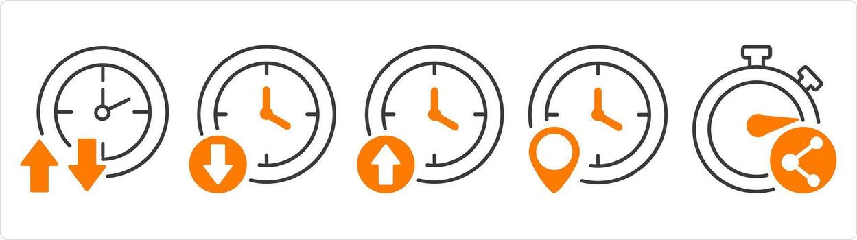 A set of 5 business icons as synchronize time, up time, down time vector