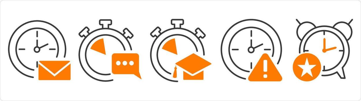 A set of 5 business icons as message on time, message time, study time vector