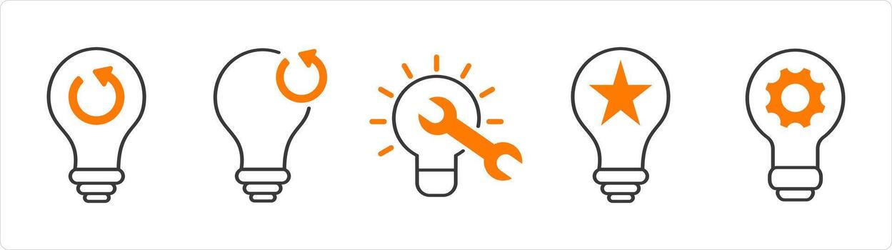 A set of 5 business icons as refresh idea, fix idea, creative idea vector