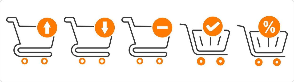 A set of 5 business icons as download cart, upload cart, remove cart vector