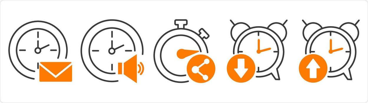 A set of 5 business icons as message on time, time speaker, share tim vector