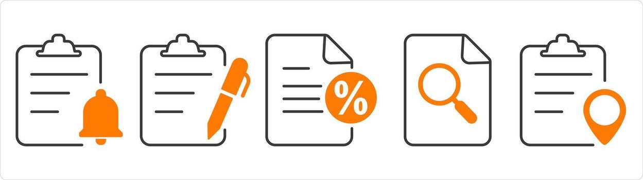 A set of 5 document icons as page notification, edit page, promissory note vector
