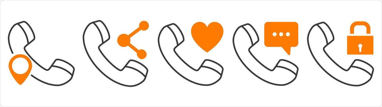 A set of 5 contact icons as call location, share call, favorite call vector