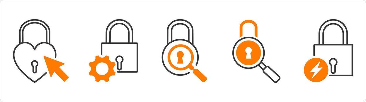 A set of 5 business icons as heart, lock setting, lock search vector