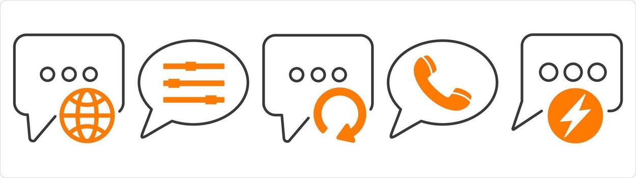A set of 5 contact icons as international message, message settings, refresh message vector