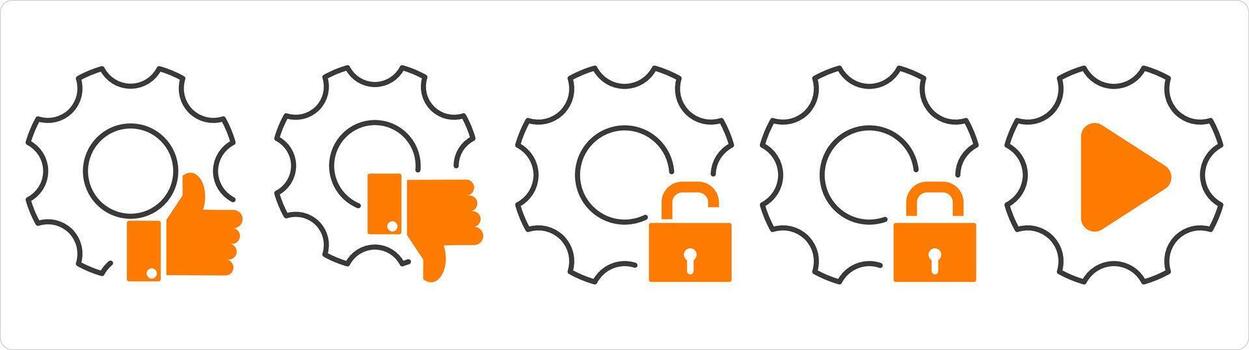 A set of 5 contact icons as like settings, dislike settings, setting protection vector