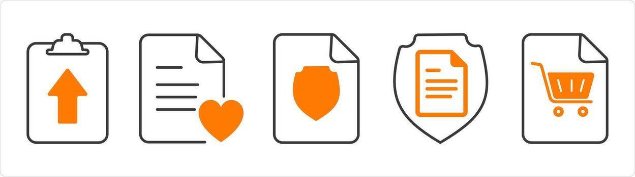 A set of 5 document icons as upload page, favorite page, document security vector