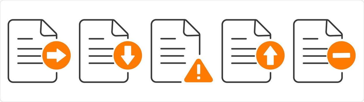 un conjunto de 5 5 documento íconos como enviar archivo, descargar archivo, página error vector