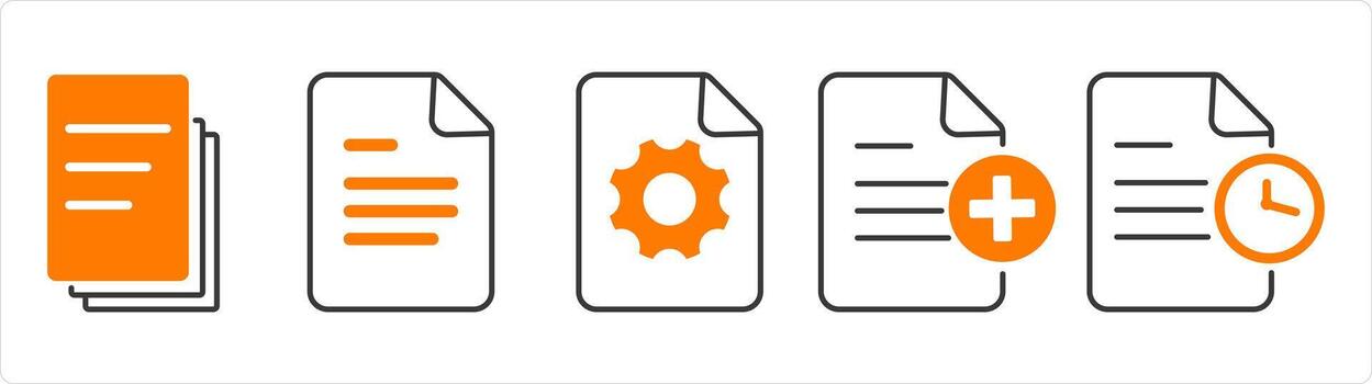 A set of 5 document icons as duplicate copy, document, page setting vector