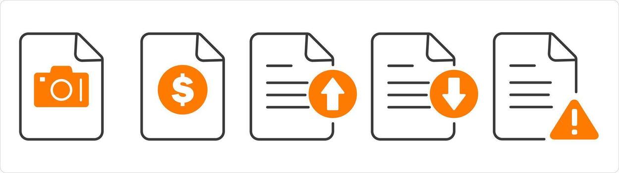 A set of 5 document icons as image document, invoice, upload file vector