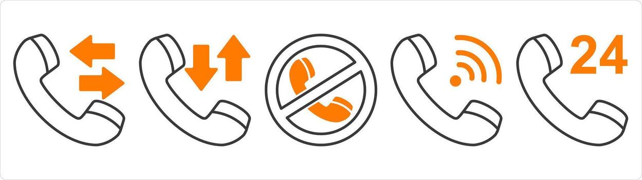 un conjunto de 5 5 contacto íconos como sincronizar llamar, llamada prohibido, Wifi llamada vector