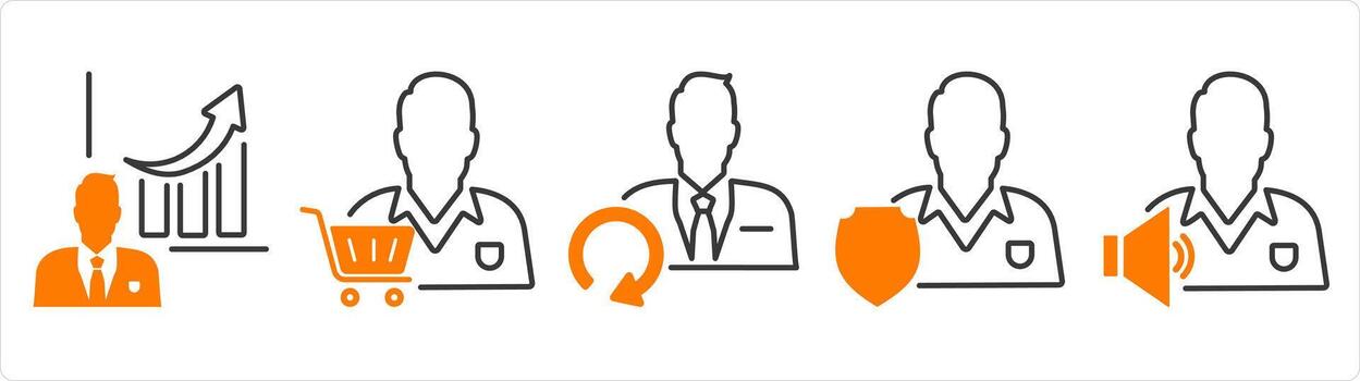 A set of 5 business icons as business growth, store owner, update user vector