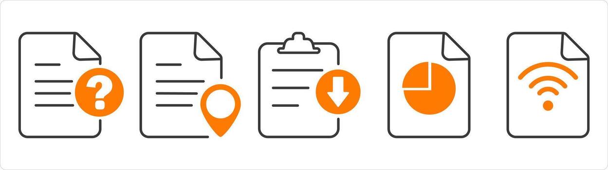 un conjunto de 5 5 documento íconos como pregunta, página ubicación, descargar archivo vector